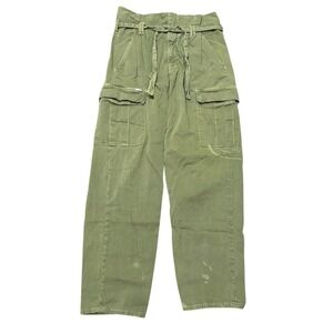 Mother The Greaser Paperbag Pleated‎ Cargo Ankle Pants Size 26 Olive Drab Green
